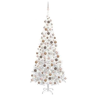Künstlicher Weihnachtsbaum mit LEDs & Kugeln L 240 cm Weiß