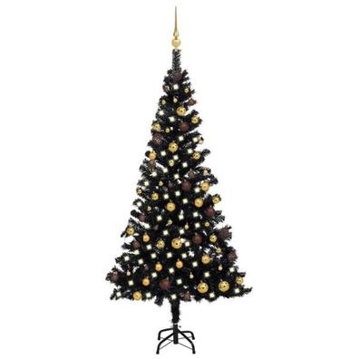 Künstlicher Weihnachtsbaum mit LEDs & Kugeln Schwarz 180 cm PVC