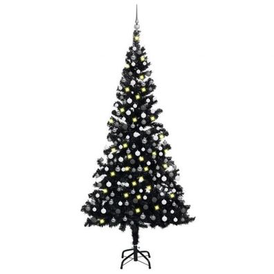Künstlicher Weihnachtsbaum mit LEDs & Kugeln Schwarz 210 cm PVC