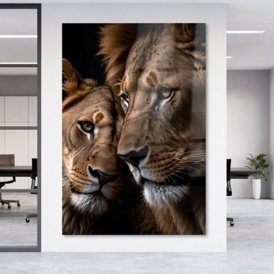 Wandbild Art Löwen- und Löwinenfamilie Acrylglas + Aluminium , Leinwand , Poster