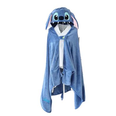 Cute Stitch Mehrzweck Blanket Hooded Umhang Fleece Bademantel Nap Decke 100x150cm