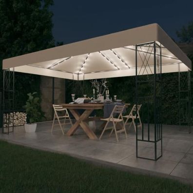 Pavillon mit LED-Lichterkette 3x4 m Creme Stoff