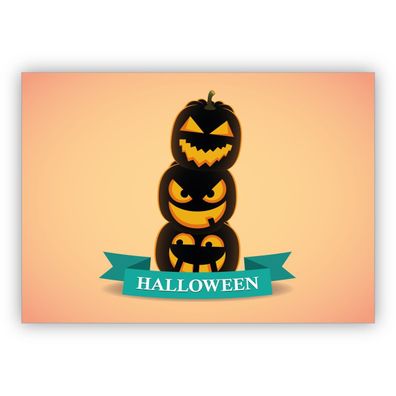 4x Gruselige Halloween Grußkarte mit Kürbissen: Halloween