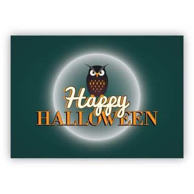 Finstere Halloween Karte mit Eule: Happy Halloween