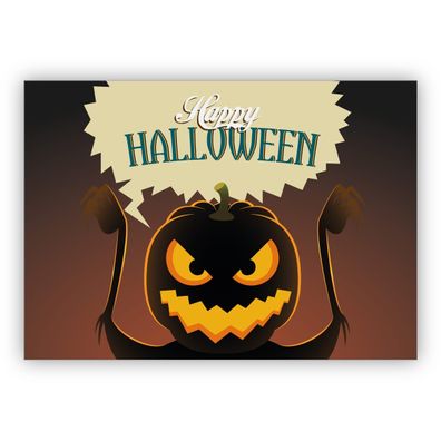4x Schreckliche Halloween Karte mit Grusel - Kürbis: Happy Halloween