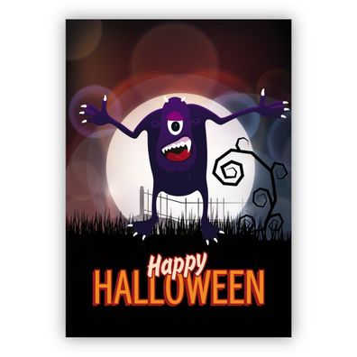 4x Schaurige schöne Halloweenkarte mit Monster: Happy Halloween