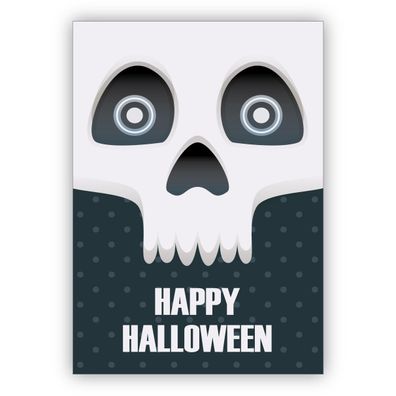 Coole Halloween Grußkarte mit gruseligem Totenkopf: Happy Halloween