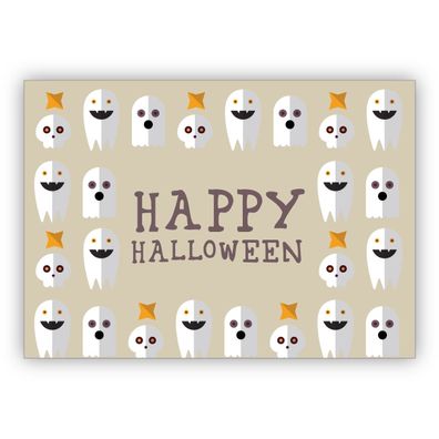 Coole Halloweenkarte mit vielen Geistern: Happy Halloween