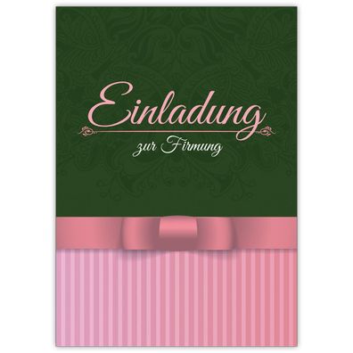 4x Klassische elegante Einladung zur Firmung in grün, rosa