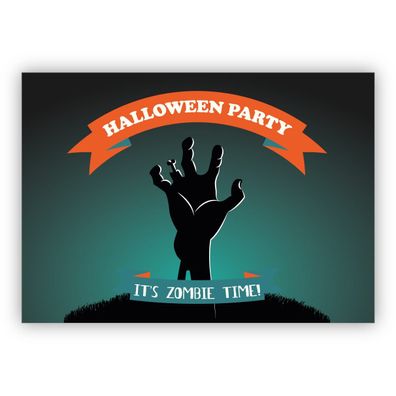 4x Coole Zombie Einladungskarte zu Halloween: Halloween Party it's Zombie time