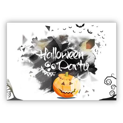 4x Gruselige schöne Halloween Einladungskarte mit Kürbis: Halloween Party