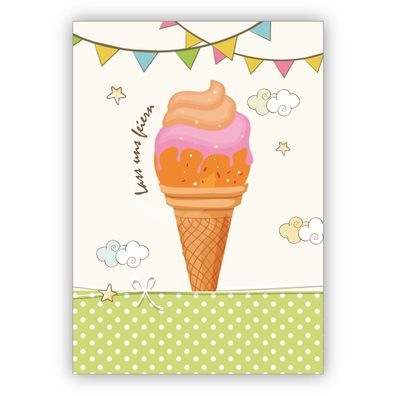 4x Nette Einladungskarte mit Eiscreme zum Sommerfest oder spontanen Garten Party: Las