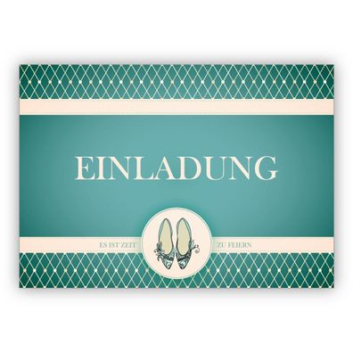 Elegante Party Einladungskarte mit Cinderella Schuhen in hellblau türkis: Einladung e