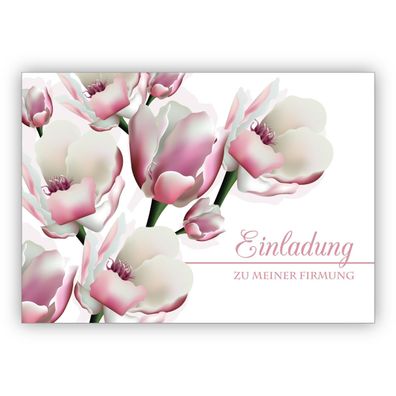 4x Edle leichte Einladungskarte mit üppigen Blüten: Einladung zu meiner Firmung