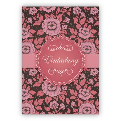 4x Feierliche rosa Einladungskarte zur Hochzeit, Taufe, Geburtstag, Firmung auf feine