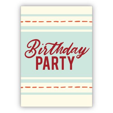 4x Coole grafischer Retro Einladungskarte in hellblau mit Streifen: Birthday Party