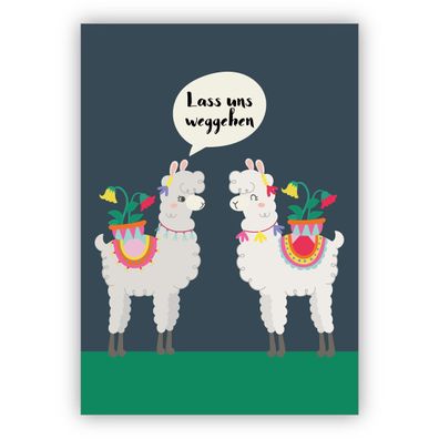 4x Humorvolle Einladungskarte mit Lamas: Lass uns weggehen.. Auch als Reise Gutschein