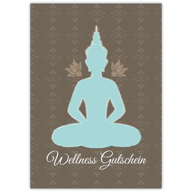 4x Entspannende Wellness Gutscheinkarte (Blanko) mit edlem Buddha Motiv