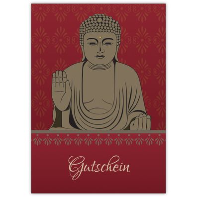 4x Klassische Geschenk Gutscheinkarte (Blanko) mit Buddha Motiv auf rot