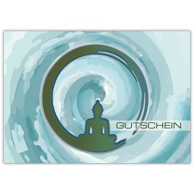 Moderne Designer Gutscheinkarte (Blanko) mit Buddha Motiv "Gutschein" in blau z.B. fü