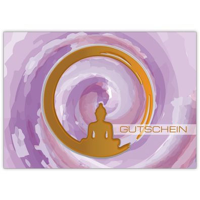4x Tolle moderne Gutscheinkarte (Blanko) mit Buddha Motiv "Gutschein" in rosa Tönen z