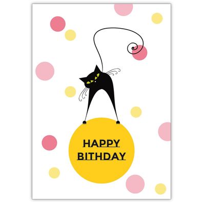 4x Coole Katzen Geburtstagskarte (rosa, gelb): Happy Birthday