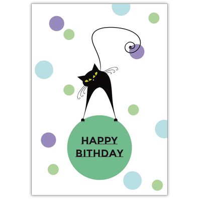 4x Coole Katzen Geburtstagskarte (blau, grün): Happy Birthday