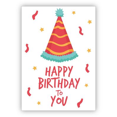 4x Fröhliche Geburtstagskarte mit Party Hut: Happy Birthday to you