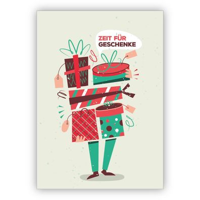 4x lustige Retro Geburtstagskarte, Weihnachtskarte: Zeit für Geschenke