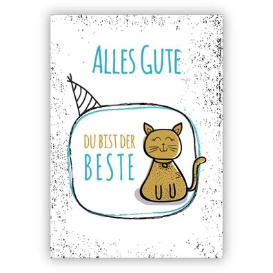 4x Motivierende Glückwunschkarte, Geburtstagskarte mit Katze, hellblau: Alles Gute, D