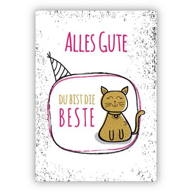 Motivierende Glückwunschkarte, Geburtstagskarte mit Katze, rosa: Alles Gute, Du bist