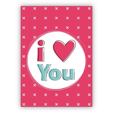 4x Romantische Liebeskarte, Valentinskarte mit Herz: I love you