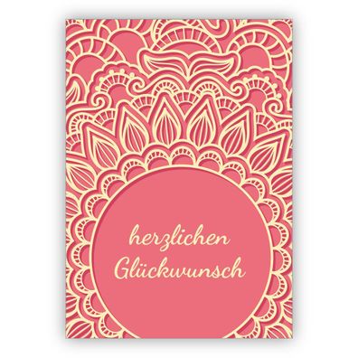 4x Elegante Grußkarte, Geburtstagskarte mit Spitzen Motiv, rosa: Herzlichen Glückwuns