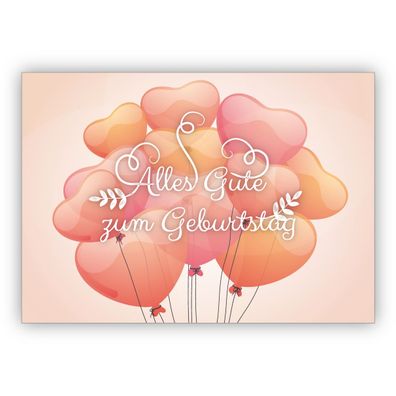4x Wunderschöne Glückwunschkarte, Geburtstagskarte mit Luftballons: Alles Gute zum Ge