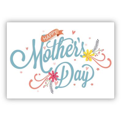 4x Schöne Glückwunschkarte zum Muttertag, Muttertagskarte auf weiß: Happy Mother's da