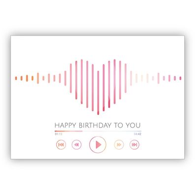 4x Tolle Geburtstagskarte mit Herz Sound Optik "Happy Birthday" to you
