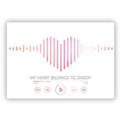4x Tolle Geburtstagskarte, Vatertagskarte mit Herz Sound Optik: My heart belongs to d
