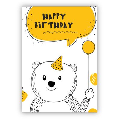 4x Lustige Geburtstagskarte mit kleinem Bär und Ballon nicht nur für Kinder "Happy Bi