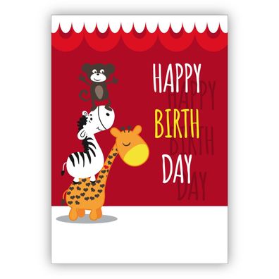 Süße Geburtstagskarte mit Tier Payramide nicht nur für Kinder: Happy Birthday