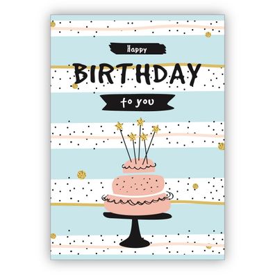 4x Grandiose Geburtstags Torten Glückwunschkarte im Retro Style: Happy Birthday to yo