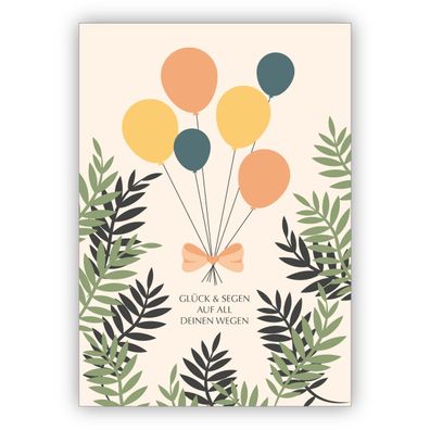 Elegante klassische Geburtstagskarte mit Luftballons: Glück und Segen auf all Deinen
