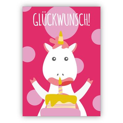 4x Traumhafte Einhorn Geburtstagskarte, rosa: Glückwunsch!