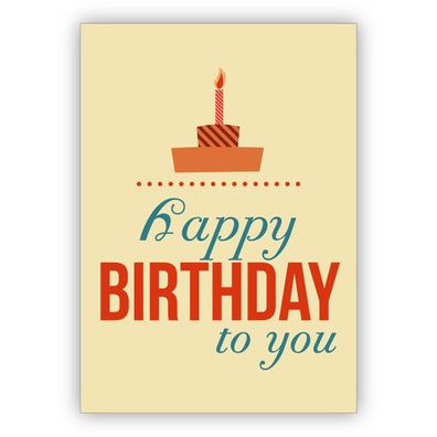 4x Typografische Retro Geburtstagskarte mit Typo Torte: Happy Birthday to you