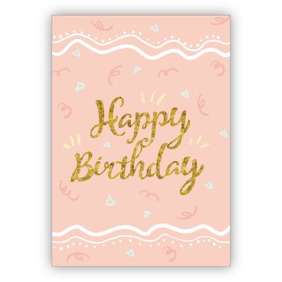 4x Romantische rosa Geburtstagskarte: Happy Birthday