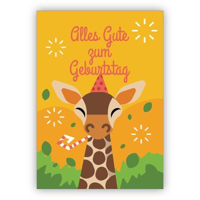 Lustige Geburtstagskarte mit Giraffe und Partyhut: Alles Gute zum Geburtstag