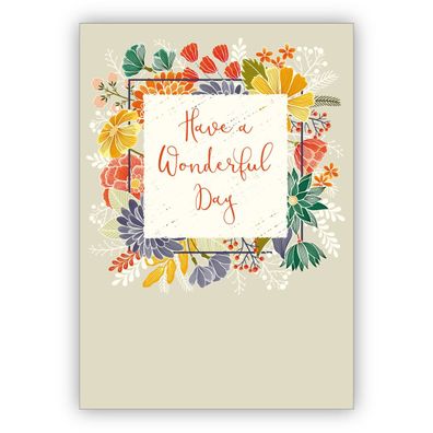4x Elegante Geburtagskarte mit Blüten Rahmen: Have a wonderful day