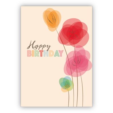 4x Schicke Retro Blumen Geburtstagskarte für Familie und Kollegen: Happy Birthday