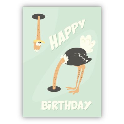 4x Lustige 60er Jahre Humor Geburtstagskarte mit Vogelstrauß: Happy Birthday