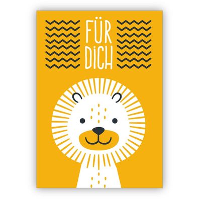 4x Süße gelbe Glückwunschkarte mit kleinem Retro Löwen auch zum Geburtstag: Für Dich