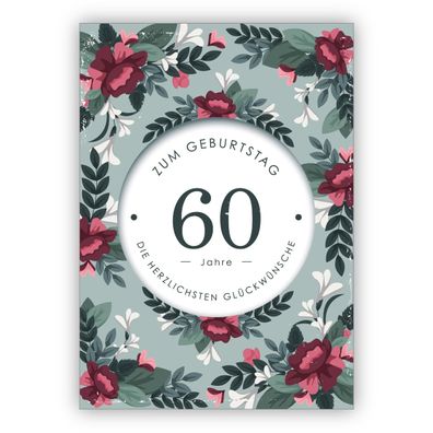 4x Klassische stilvolle Geburtstagskarte mit dekorativen Blumen zum 60. Geburtstag: 6
